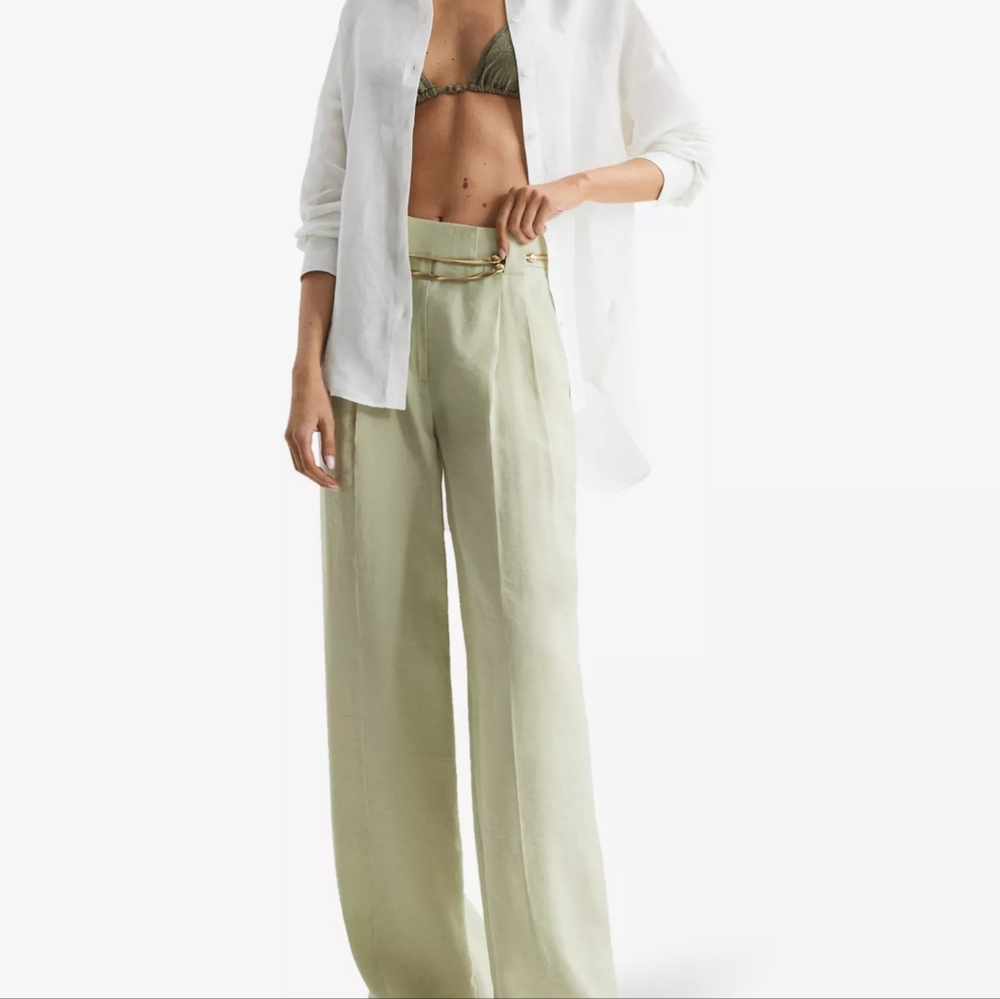 Reiss Wide Leg Trousers Size 2 Sage